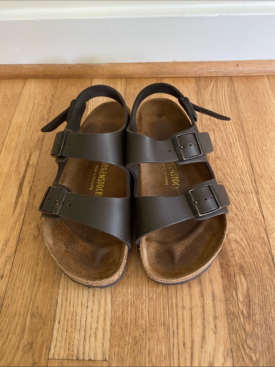 Birkenstock Shoes - Birkenstock Milano 36, Dark Brown Two-Strap Leather Sandals